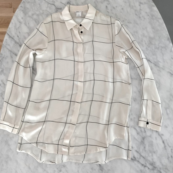 Club Monaco silk window pane blouse with uneven hem size XS - Picture 6 of 8